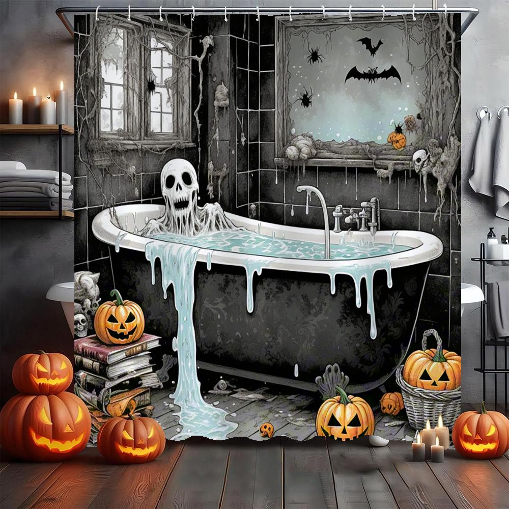 Amusing and Creative Skeleton Skull Shower Curtain Waterproof Bathroom Curtain Funny Scary Halloween Home Decorative Curtain