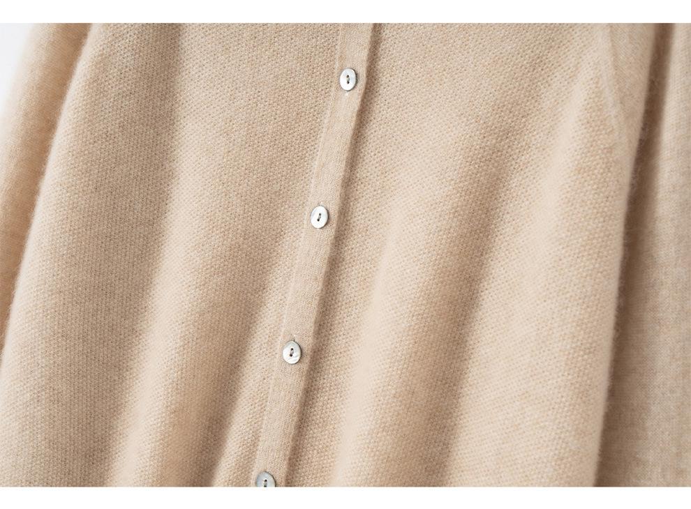 Women's Pure Cashmere Round Neck Cardigan - Autumn/Winter Loose Fit, Solid Color Knitted Sweater Coat