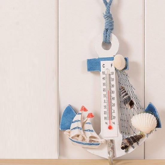 Hanging Hook Wood Boat Kelleg Thermometer Beach Shells Nautical Wall Home Door Decor