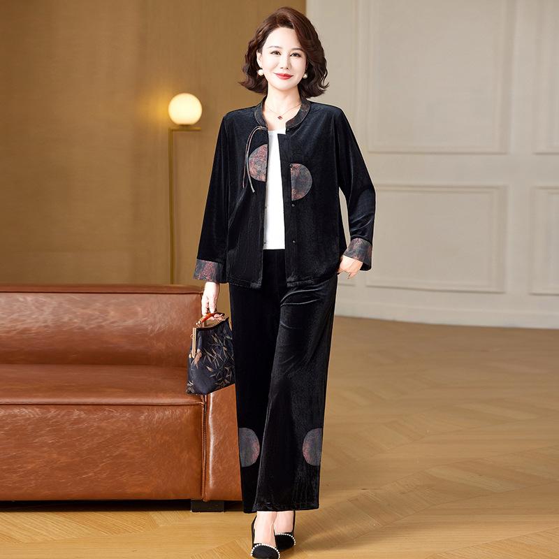 Autumn 2026 Elegant Two-Piece Suit for Middle-Aged & Elderly Women 5XL (72-77 kg) фиолетовый