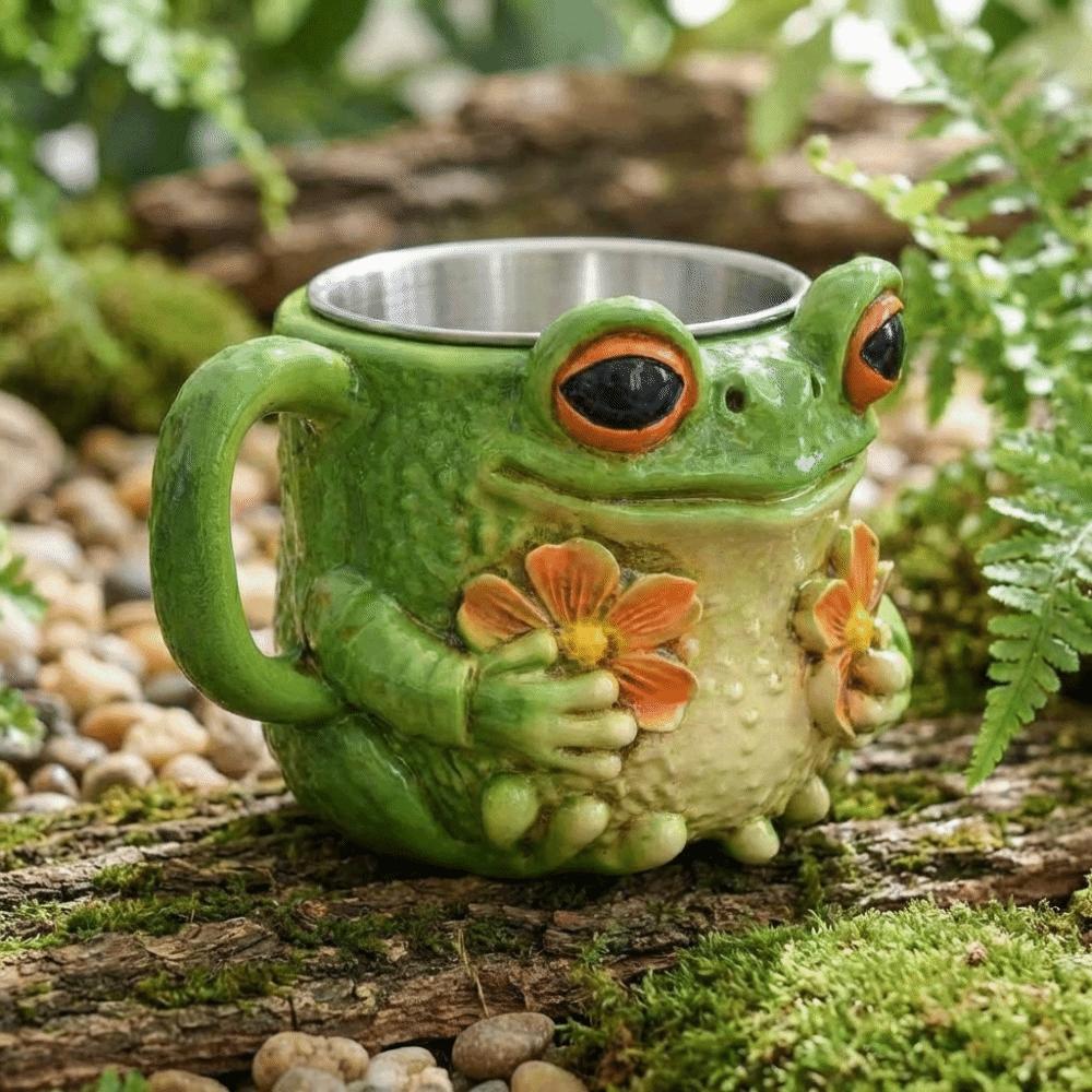 Creative Frog Floral Pattern Mug Anti Slip Cartoon Water Cup Milk Container School/Office