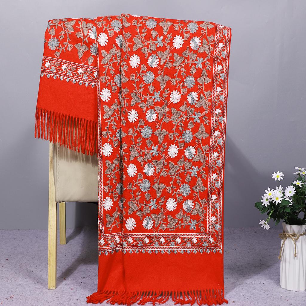 Ethnic style embroidered new autumn and winter knitted faux cashmere scarf for women, thickened paisley embroidered shawl from Lijiang
