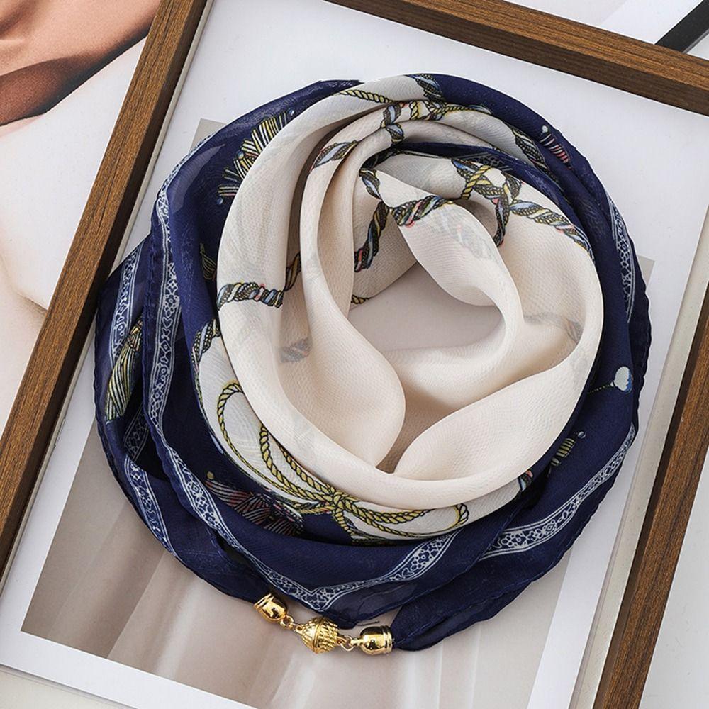 Luxury Silk Scarf Magnetic Buckle Headscarf Fashion Headscarves  Spring