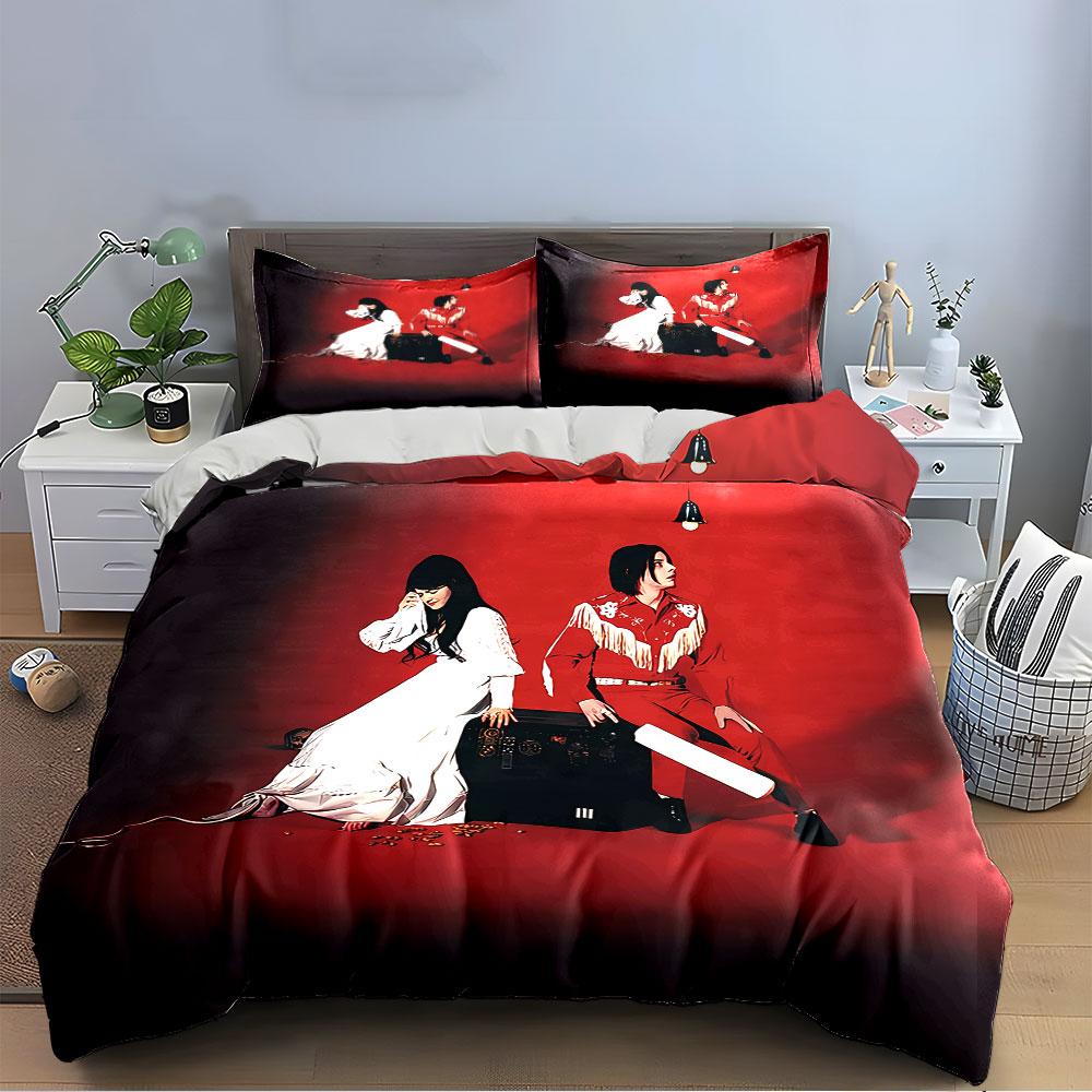 Red and White Retro Artwork Bedding Duvet Cover Set Duvet Cover Pillowcases (1*Duvet Cover 2*Pillowcases, without duvet insert)