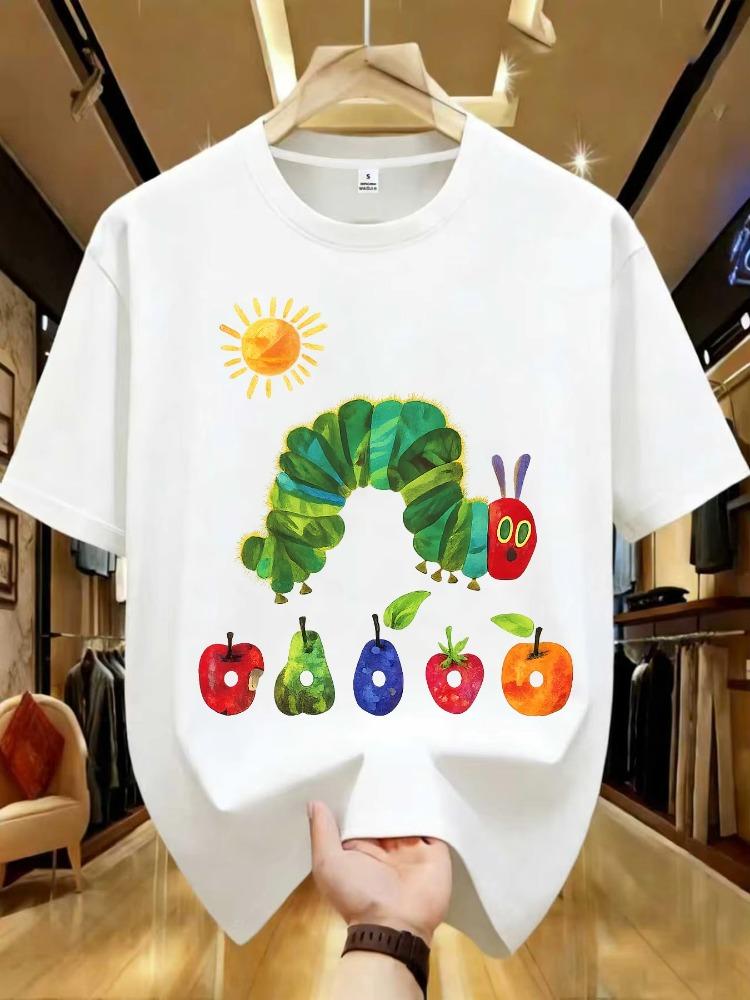 The Very Hungry Caterpillar Printed T-shirt Tops Hungry Caterpillar Cute Tops Men Women Summer All-Match Fashion Cotton Tshirt