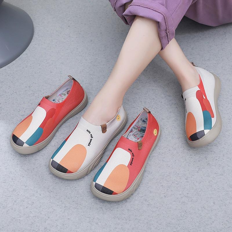 ****** and Autumn New Women's Old ******* Cloth Shoes Trend Painted Casual Shoes S**t Sole S**t Surface Flying Weave Thick Sole One-pedal Single Shoes