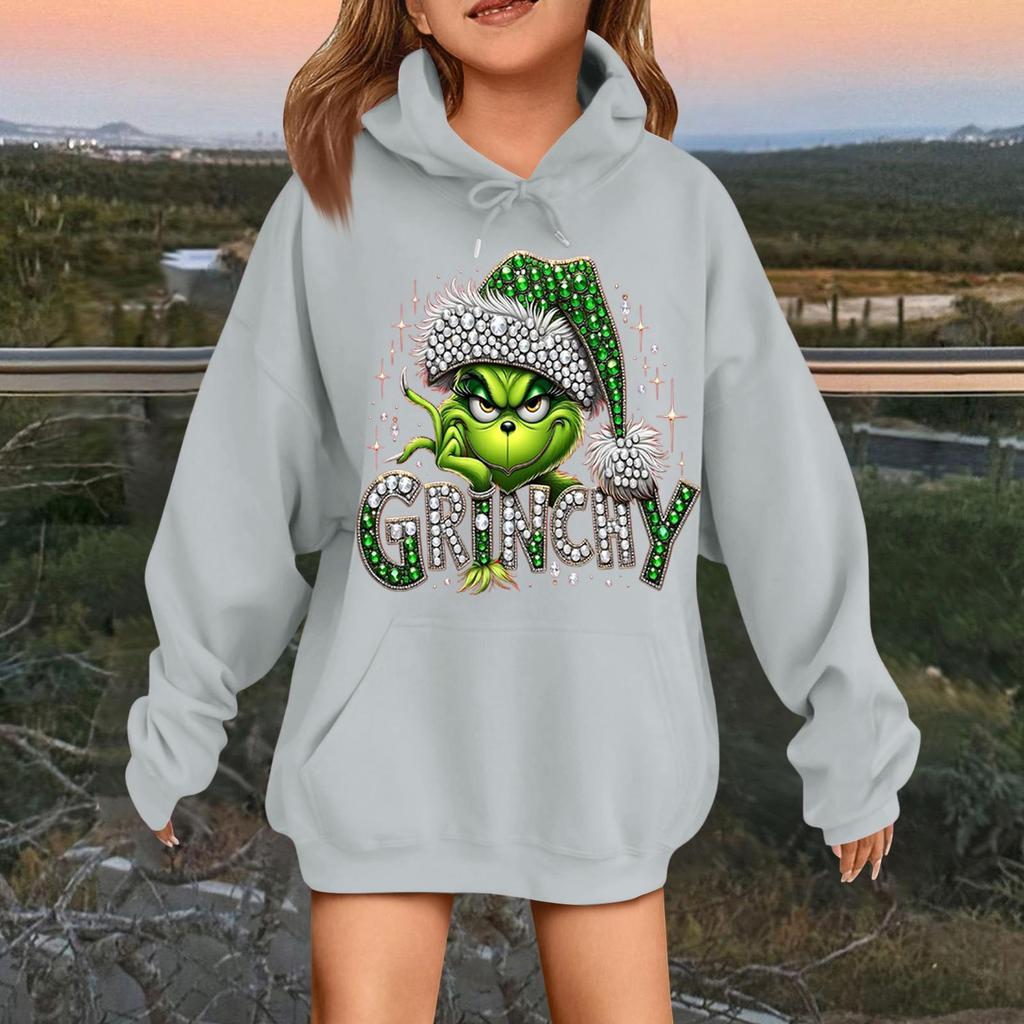 Children's Fashionable Casual Long-sleeved Loose Christmas Print Pullover Hooded Sweatshirt