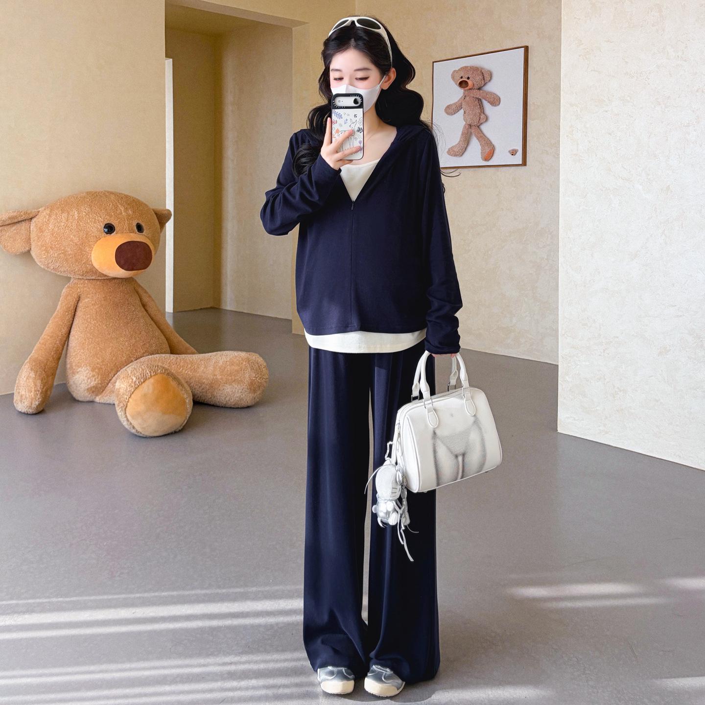 2026 Spring Maternity Fashion: Faux Two-Piece Top & Wide-Leg Pants Set L
