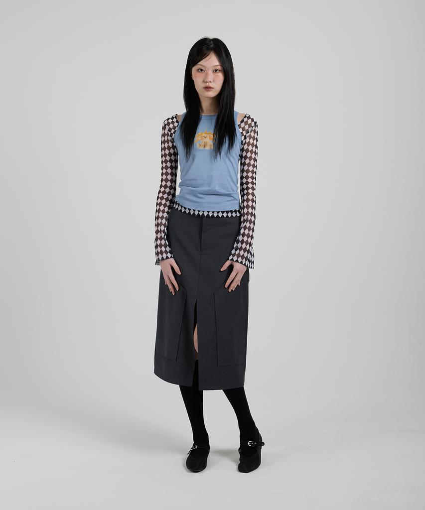 COTTONREBIRTHCLUB Argyle Mesh Long Sleeve T-Shirt (Navy)