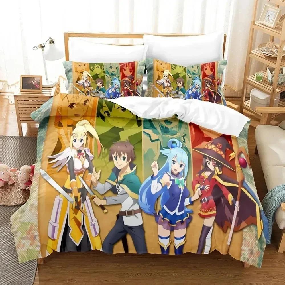 3D Print Anime KonoSuba Bedding Set Duvet Cover Pillowcase Comforter King Queen Size Boys Adult Bedding Set