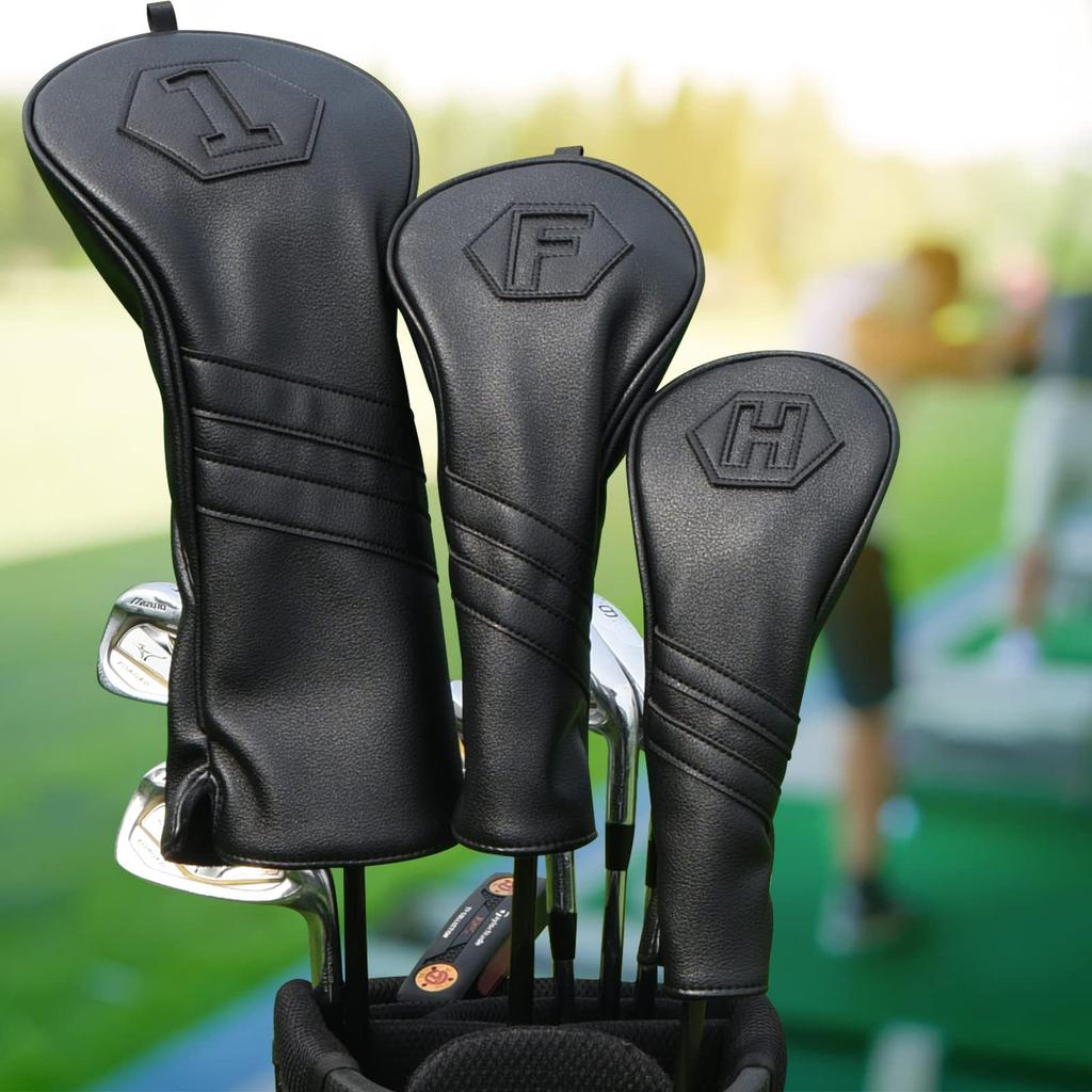 Golf Headcover Set Individual Golf Wood Cover Set for Fairway and Utility Black Set 3-Piece (1FUT) / Driver, Wood, Clubs, (3-Piece (1FH))