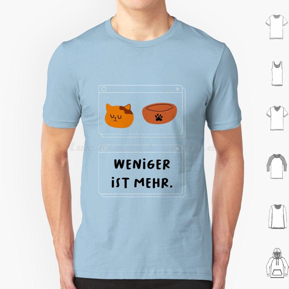 Weniger Ist Mehr Orange Cat Illustration With Pet Bowl Yellow Background T Shirt Cotton Men Women DIY Print Less Is More S