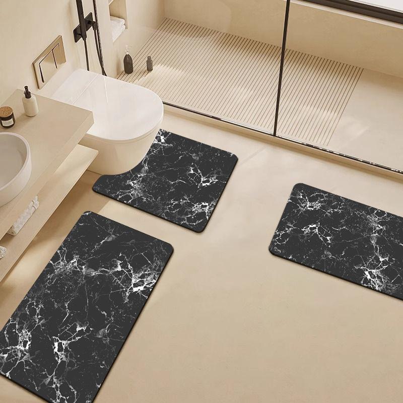 Stone Textured Printed Toilet Cushion Diatom Mud Bathroom Floor Mat Quick Drying Anti Slip Shower Pad Modern Home Decoration Bathroom Accessories