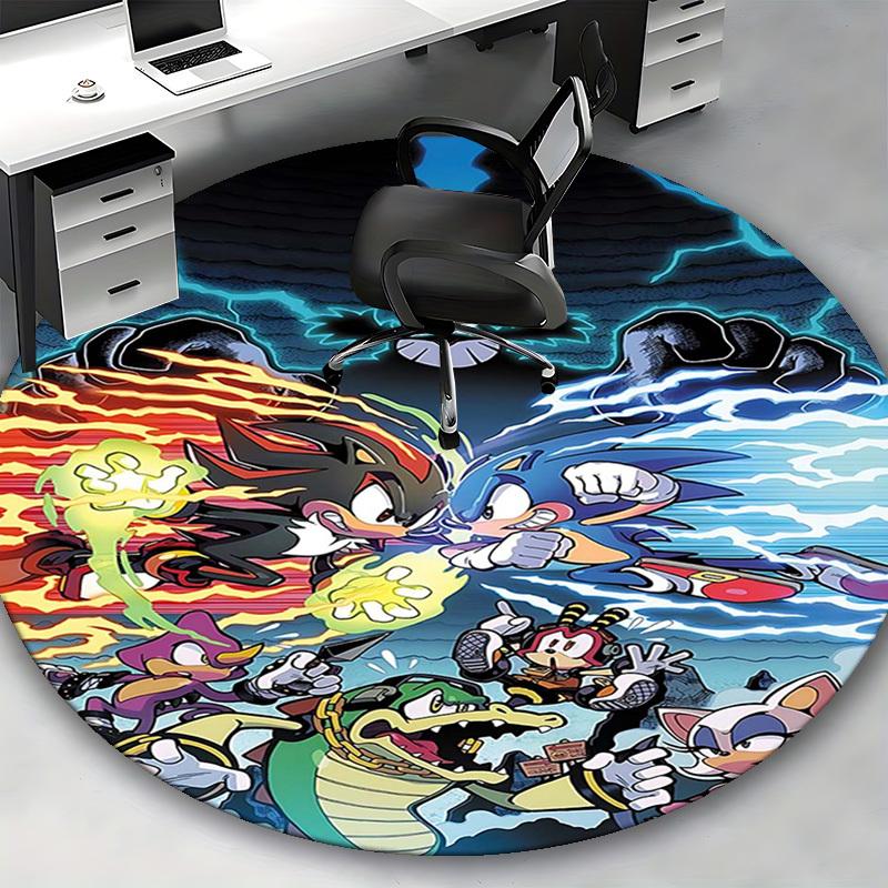 1pc Sonic the Hedgehog Anime Cartoon Design Round Carpet - Office Chair Mat, Non-Slip Rug for Home Decor, Living Room, Bedroom, Game Room, Dormitory F
