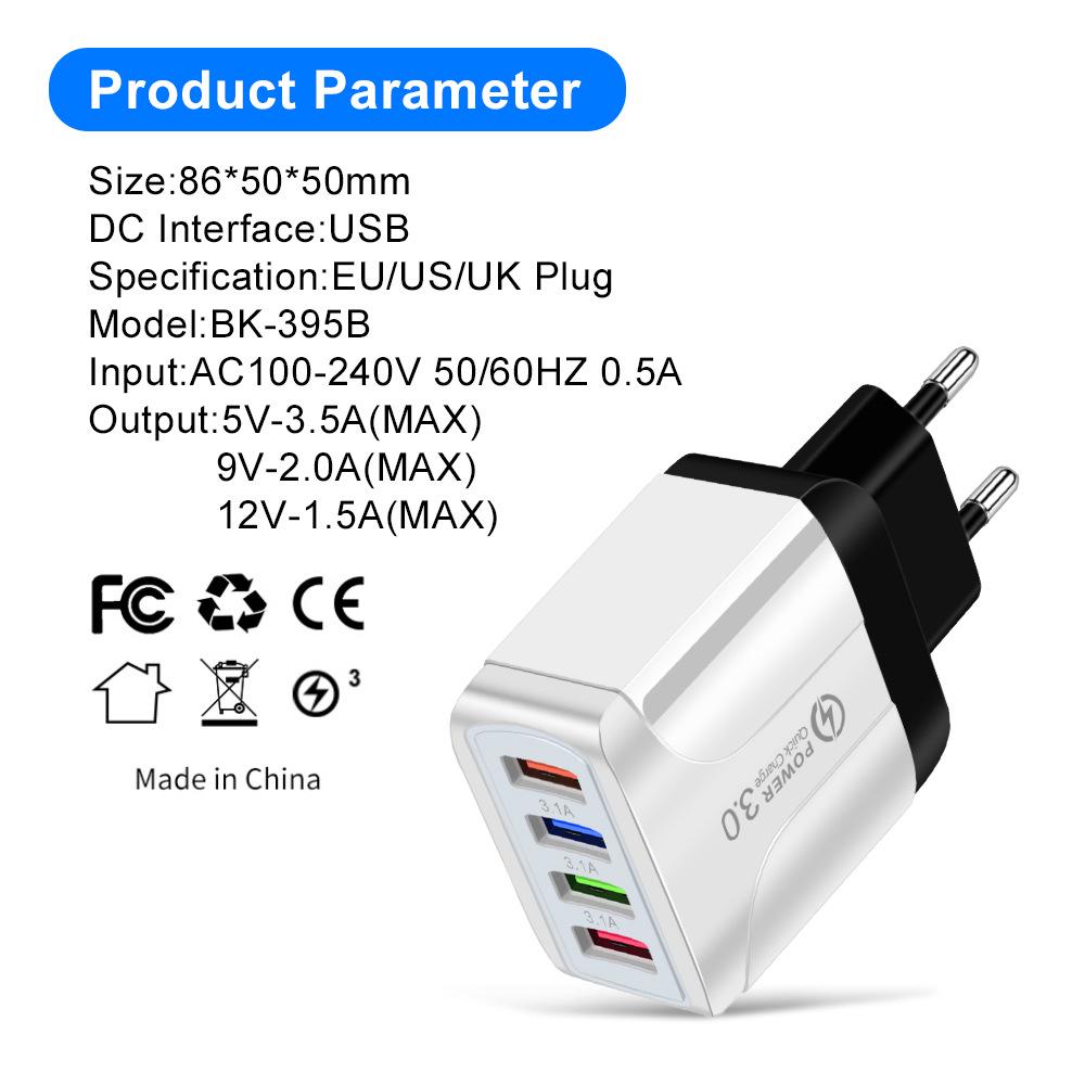 Colorful 4-Port USB Travel Charger 5V/2.4A Fast Charging - Australian Standard