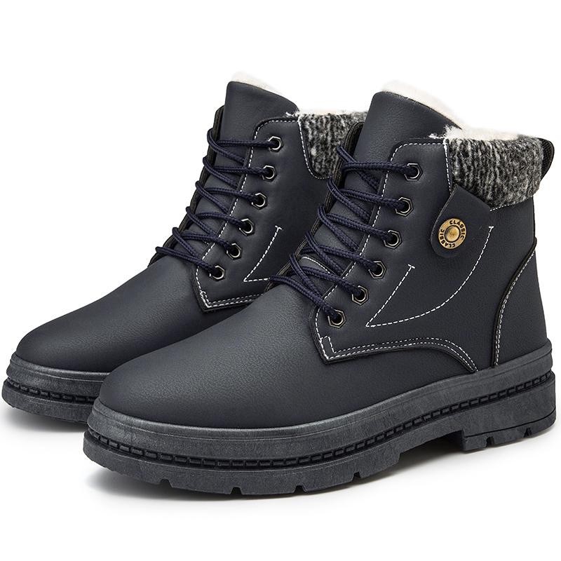 Men's All-match Geniune Leather Outdoor Ankle Boots Winter Warm Soft Plush Lining Snow Boots