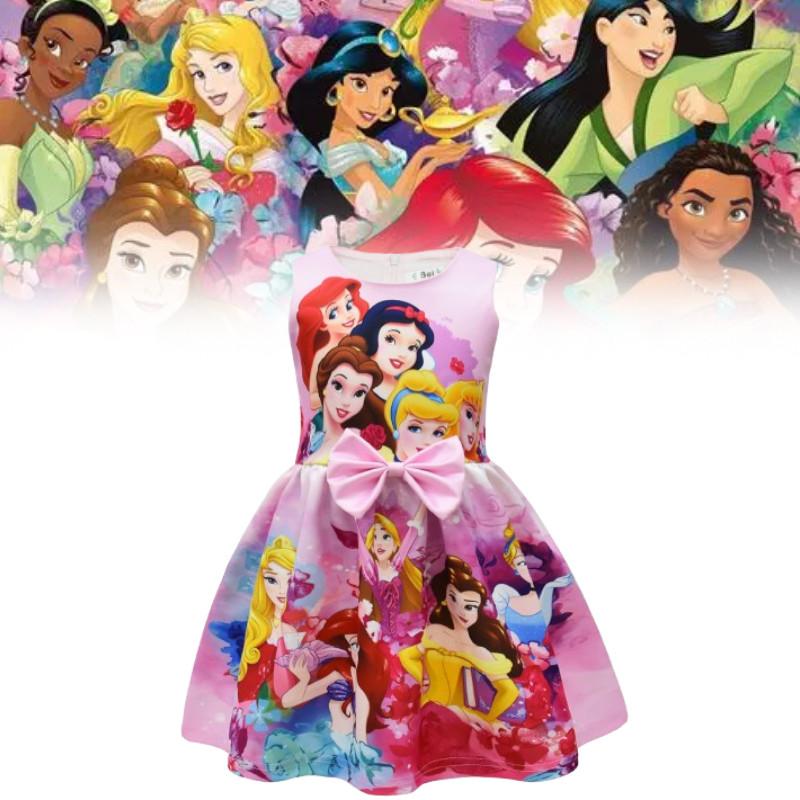 Snow White Children Dress With Cartoon Print And Pleated Aline Style For Spring Playtime