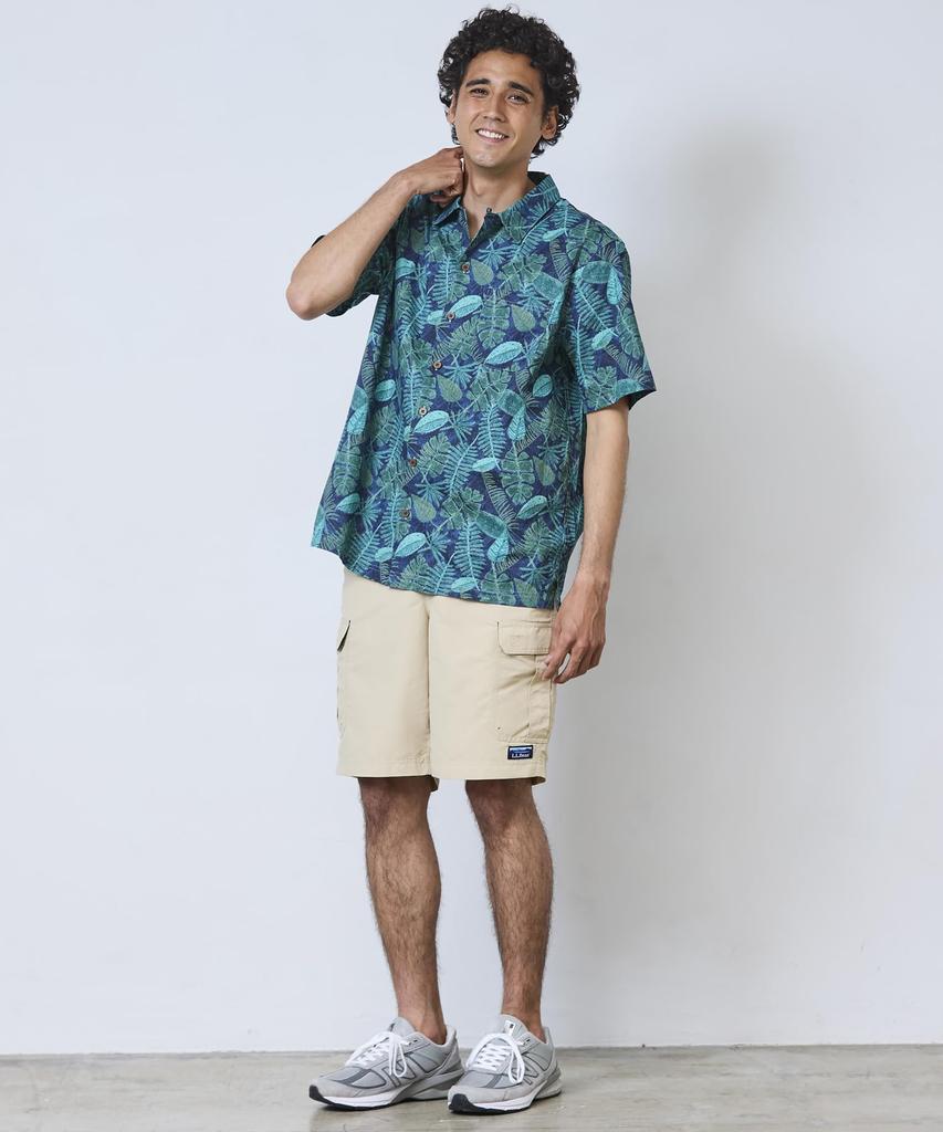 LL Bean Tropic Print Short Sleeve Japan Size Mariner 1000225509 Men's Shirt, Fit, Small, Geo, Blue,