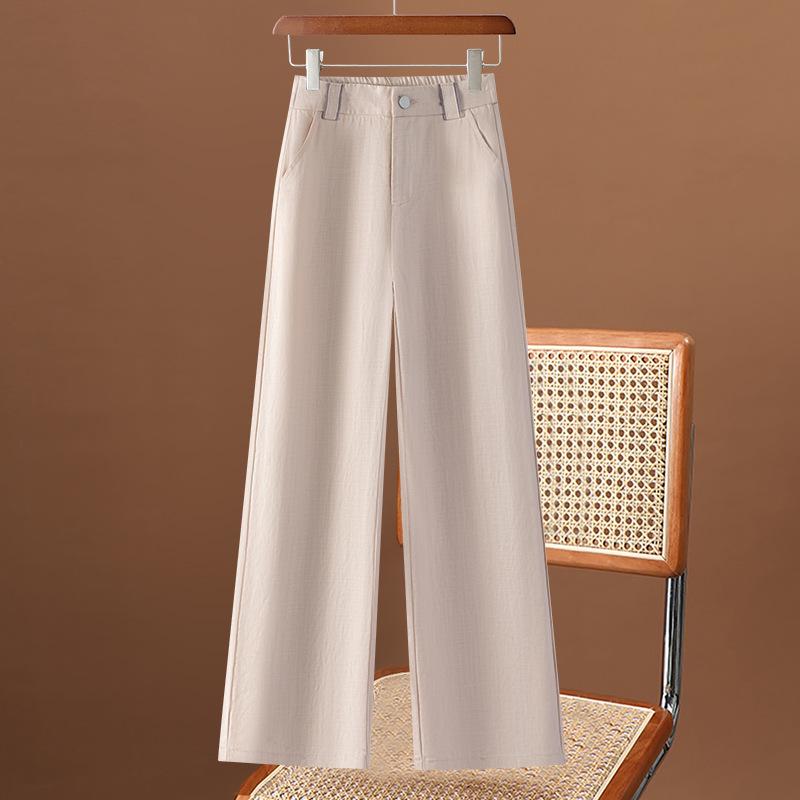 Damen Sommer 2025 Tencel Baumwolle Leinen Weitbein Hosen mit Drapierung - Petite Neun-Punkt-Länge