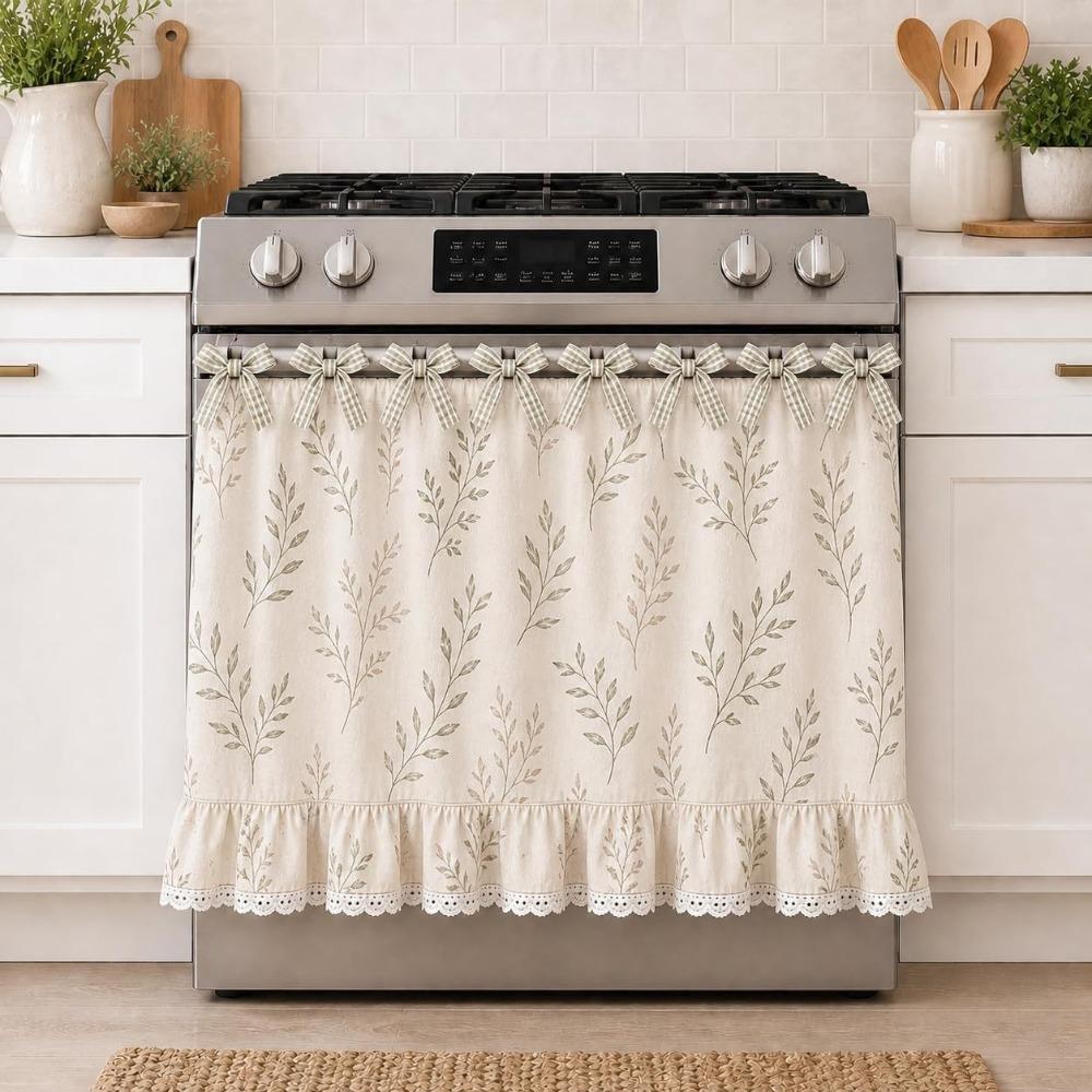 Cotton Blend Stove Cover Skirt Charming Farmhouse Stove Skirt Rustic Oven Curtain  Home
