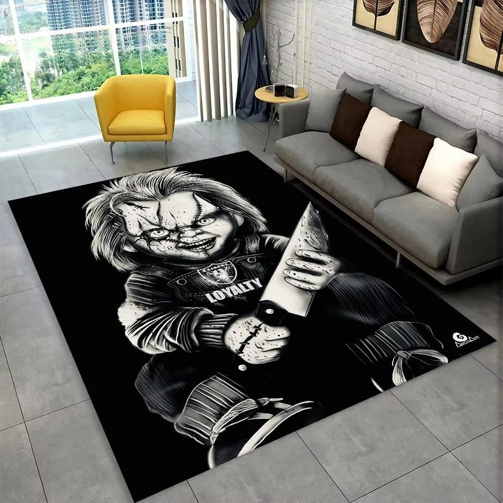 Horror Movie Chucky Print Carpet Creepy Halloween Rug for Living Room Bedroom Game Room Man Cave Decor Fan Gift Floor Mat