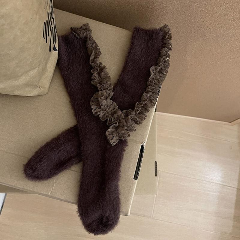 Lolitas Cute Ankle Dress Socks Fuzzy Booties Socks Sweet Ruffle Frilly Crew Socks JK Uniform Loose Socks for Womens