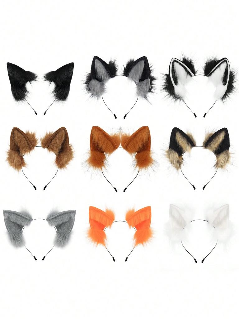 Furry Cat Wolf Fox Ears Headband Halloween Headwear Cosplay Costume Party, Rave