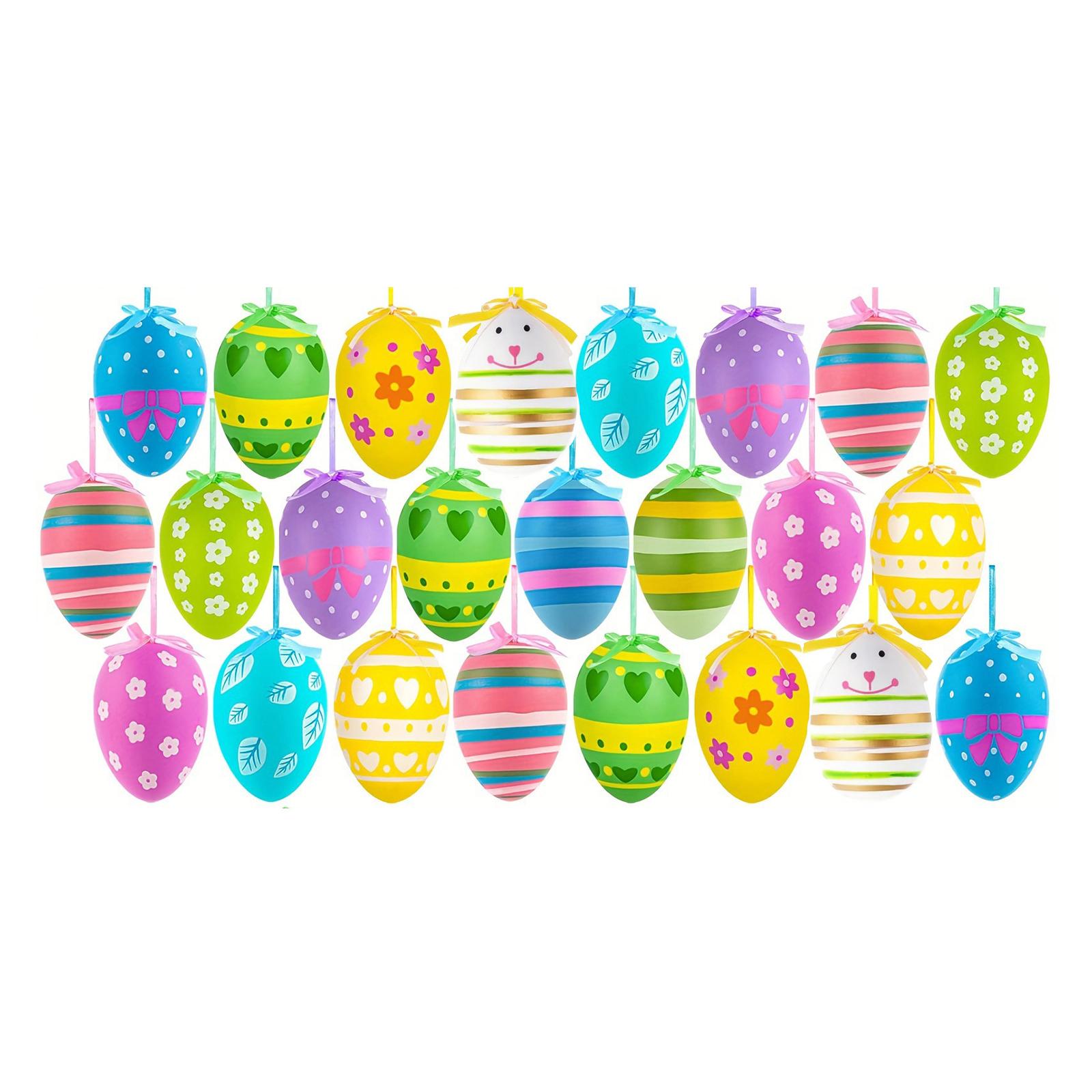 

24Pcs Easter Eggs Ornaments Multicolored Plastic Easter Hanging Egg Ornament Spring Party Easter Tree DIY Crafts Home Decoration