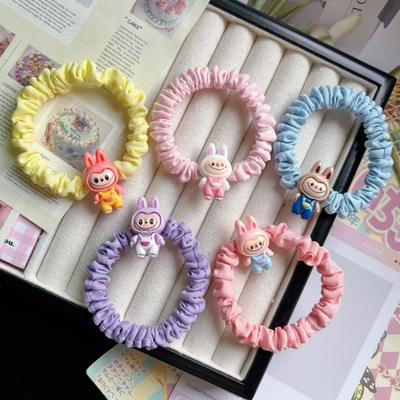 5 Poze Drăguț Labubu Inel Intestin Culoare Off-white Elastice de Păr - Material Elastic Stil Desen Animat pentru Copii și Femei