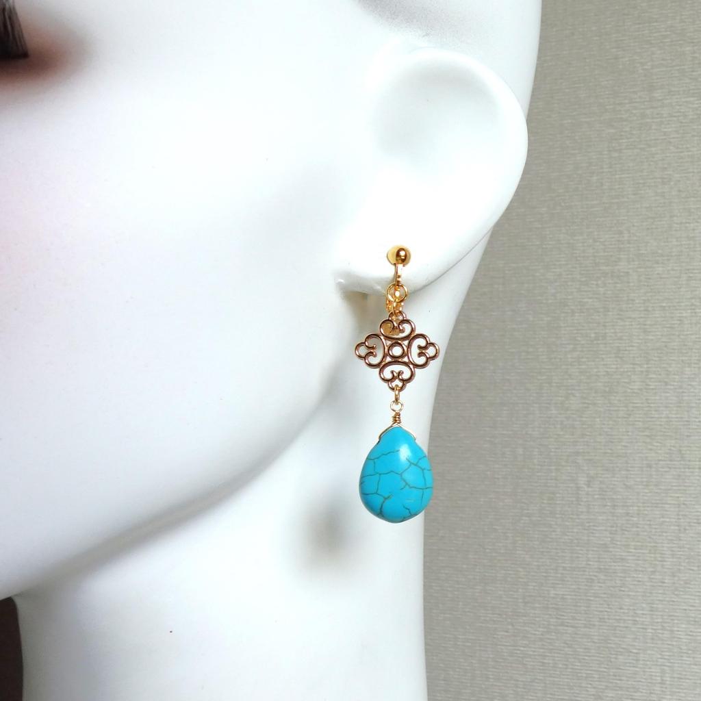Natural turquoise earrings with silicone cover box (gift included) (Arabesque)