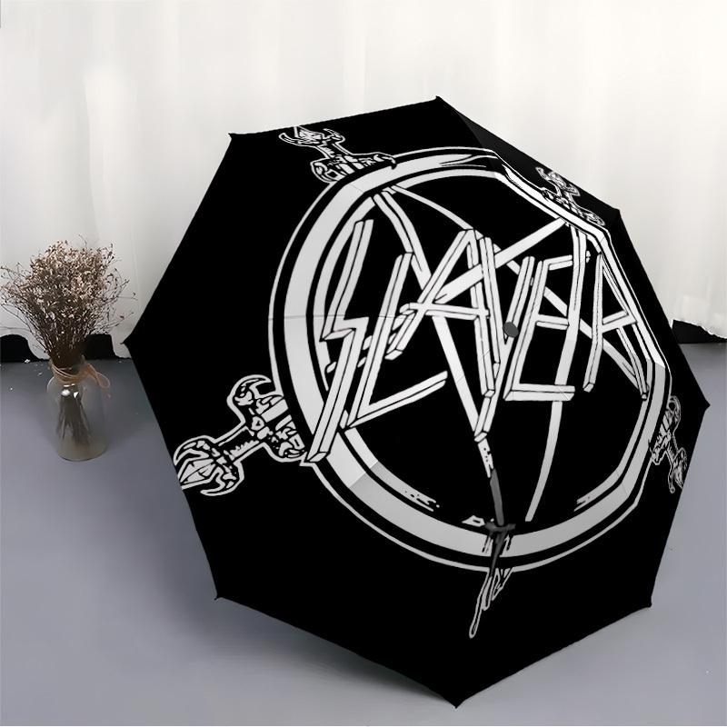 1pc Slayer Logo Automatic Umbrella   8 Rib Portable Folding Black Iron Frame for Outdoor, Beach, Travel, Beach Umbrella 159
