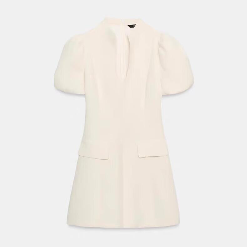 Versatile European & American Style Women's Puff Sleeve Short Dress