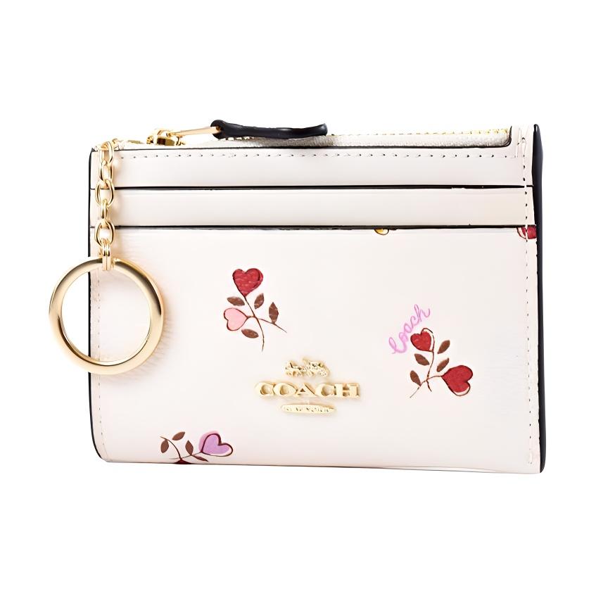 New COACH Skinny Id Case Coated Canvas Card Holder Mini Women's Gold & Chalk Multicolor CW967-IMCAH