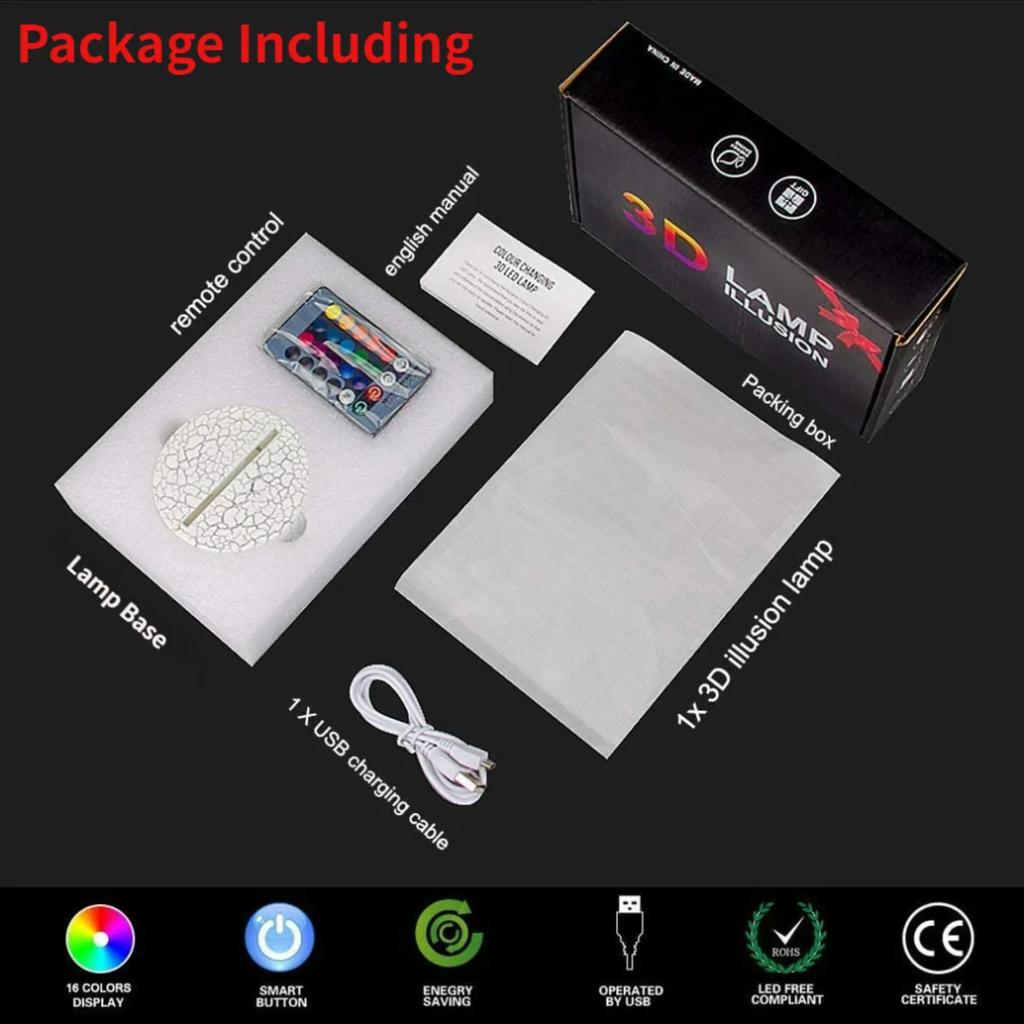 New 3D Lamp Illusion Space  Night Light   16 Colors Changing Remote Control  Decor Birthday Christmas Gifts