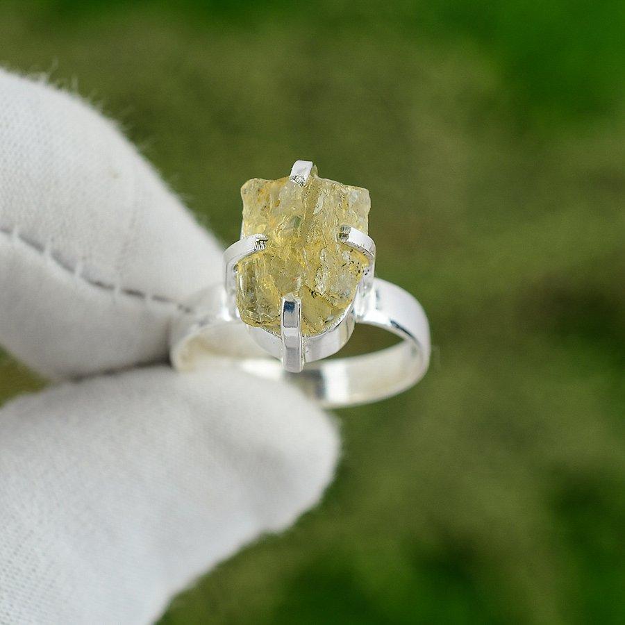 Natural Citrine Rough Gemstone Solitaire Ring Size 8.5 925 Sterling Silver