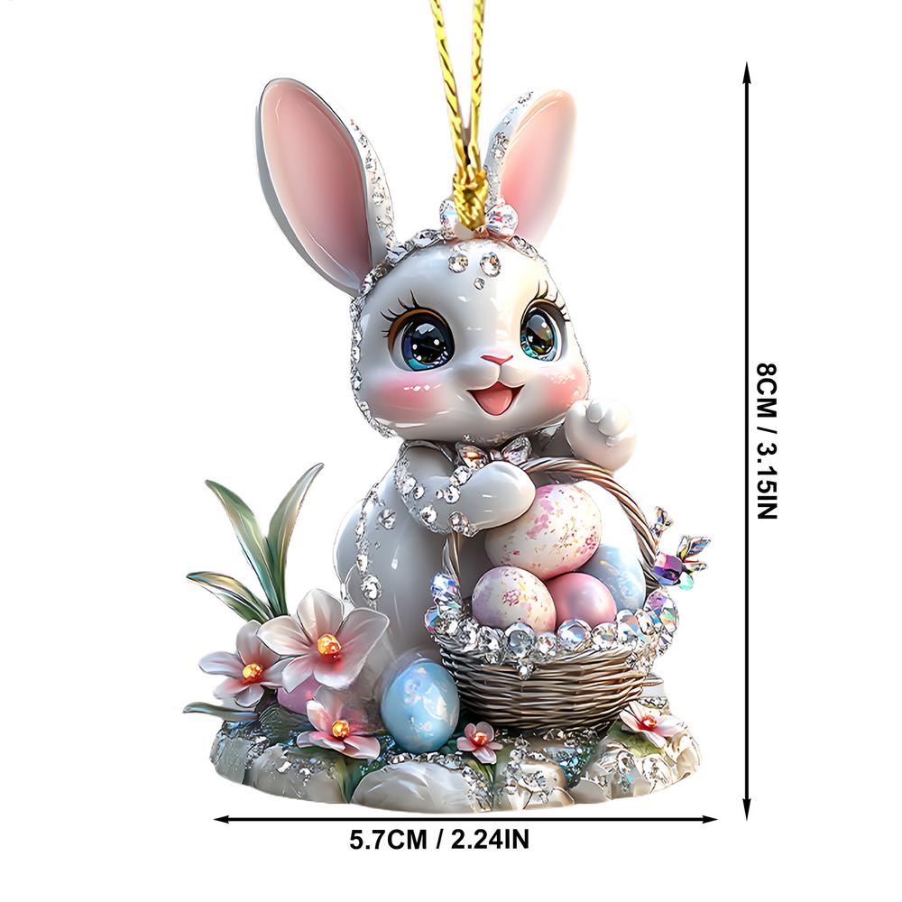 1PC Easter Bunny Egg Acrylic Pendant Keychain Car Rearview Mirror Decoration Backpack Small Hanging Party Home Decor, Durable Acrylic Sign