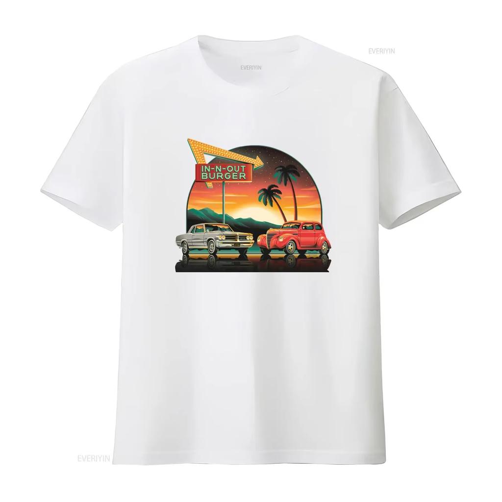 T-shirt In N Out Burger Retro California Fast Food Taglia Media Design Auto d'Epoca Palma vintage Lavata streetwear
