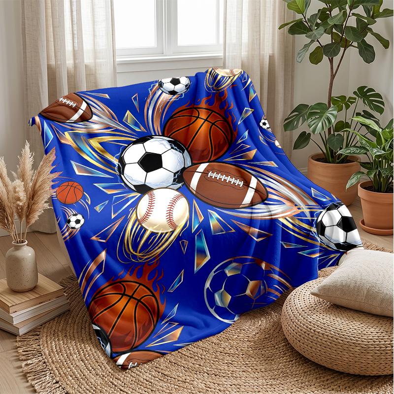 Sports Ball Collage Theme Blanket Lightweight Warm Flannel Blanket Decorative Throw Blanket for Home Decoration