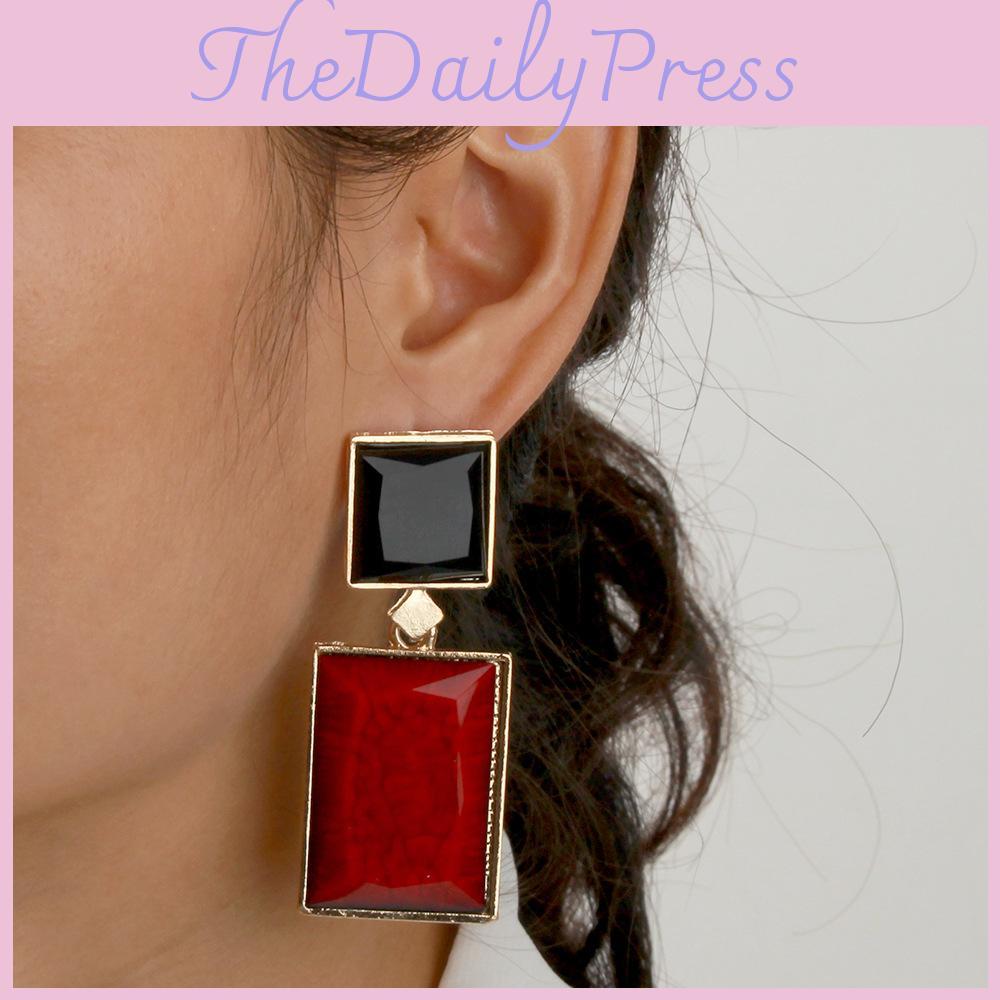 Boho Geometric Resin Earrings With Rhinestones For Women Retro Festival Jewelry