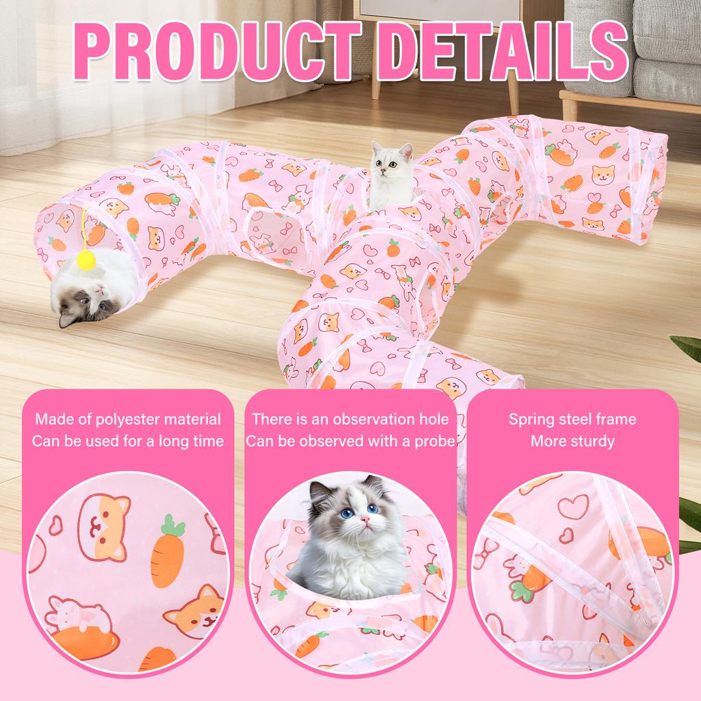 Faucet Style Foldable Cat Tunnel Versatile Tear Resistant Small Animal Tunnel Toy With Cat Teaser for Indoor Outdoor