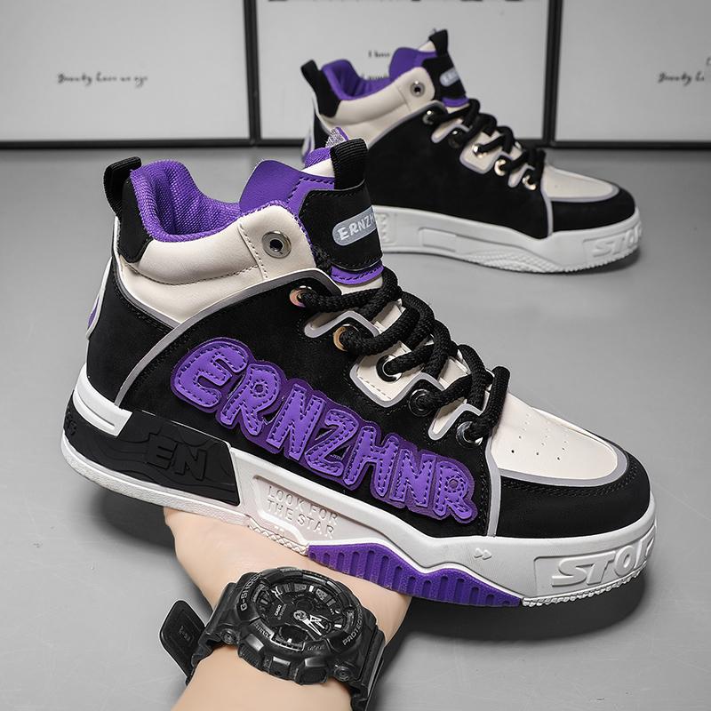 Mens Skate Shoes Flat High-top Leather Comfortable Outdoor Walking Casual Footwear Trendy High-top Lace-up Tennis Sneakers Man