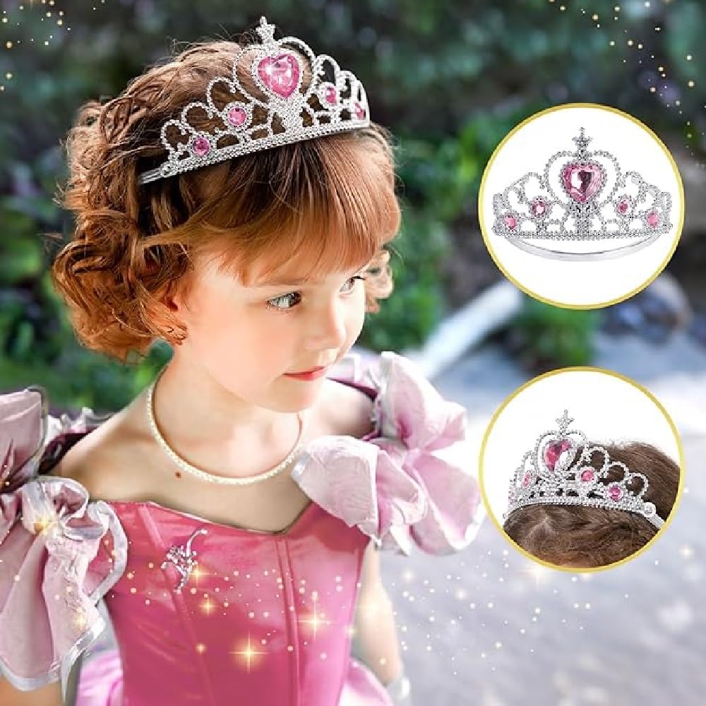 Princess Cosplay and Perfect for Princess Costume and Perfect Birthday Pink [koundeneko] 9-Piece Set Crown, Gloves, Wand, Ring, Necklace, Bracelet,