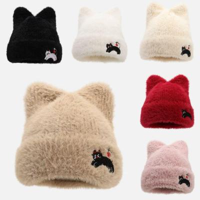 Women's Cute Cat Ear Woolen Hat - Thickened Warm Knitted Hat for Autumn & Winter