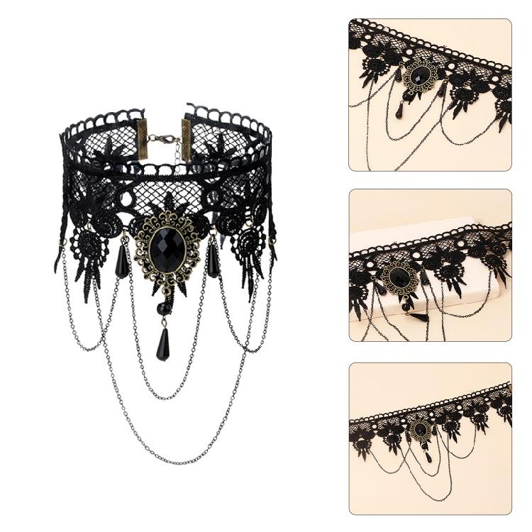 Chain Lace Choker Necklace Vintage Tassel Chain Necklace Punk Crystal Collar