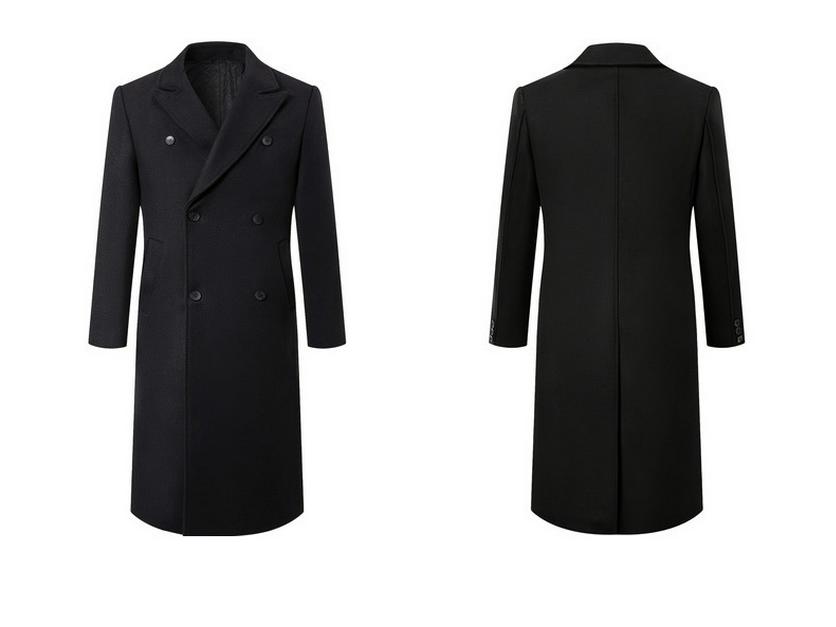 Herren 2024 Dicker gesteppter Wollmantel knielang zweireihig Slim Fit