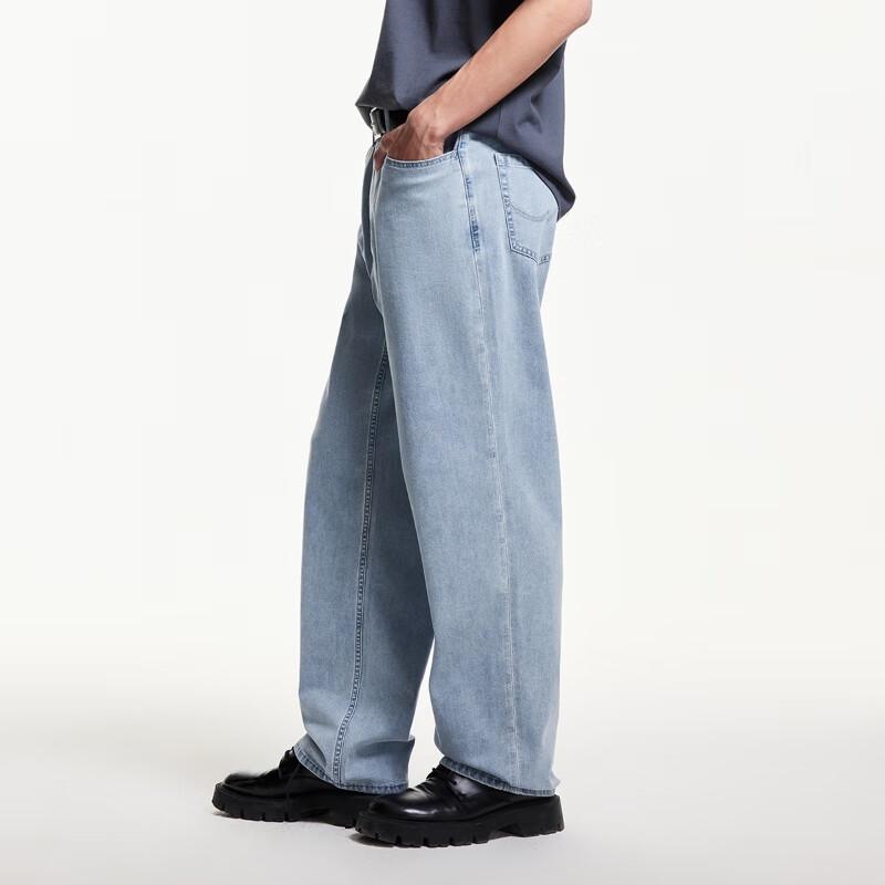 JACK&JONES Men's Spring Loose Fit Washed Wide-Leg Denim Jeans