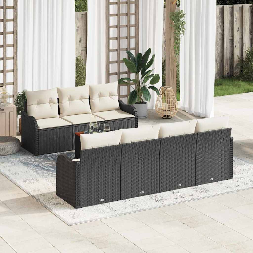 Garden Sofa Set with Storage 8 pcs Black and Cream Poly Rattan