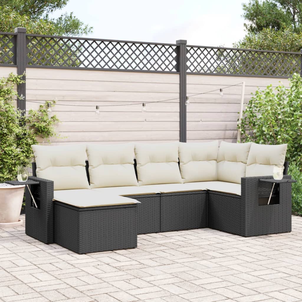 Vidaxl 6-Cz. Set di Mobili da Giardino con Cuscini, Polyrattan Nero