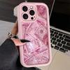 Pink Dollars Full-Coverage Banknote Design Silicone Phone Case For iPhone 16 15 14 13 12 11 Pro Max X XS XR 7 8 Plus Cover