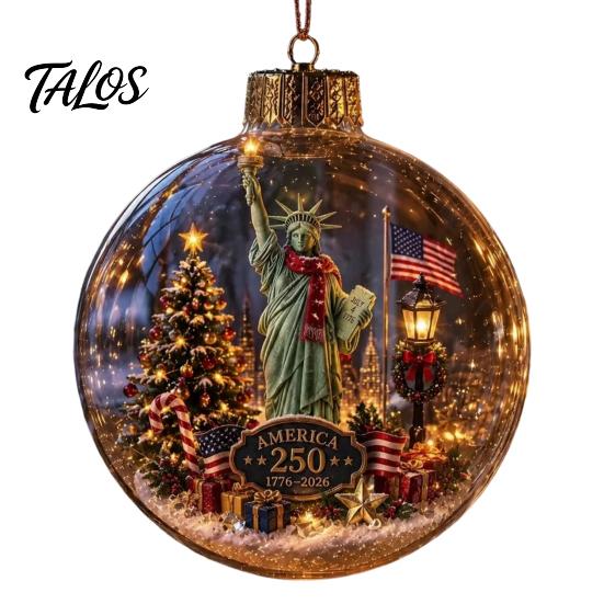 Wedding Celebration Supplies 250th Anniversary USA Christmas Ornament, Light Up Plastic Clear Ball Hanging Decoration with Festive Baubles Bell Train